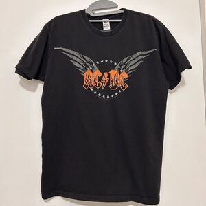 VINTAGE 2006 AC/DC Rock Band T- M Faded Black Flame Logo Winged Graphic Tee Y2K